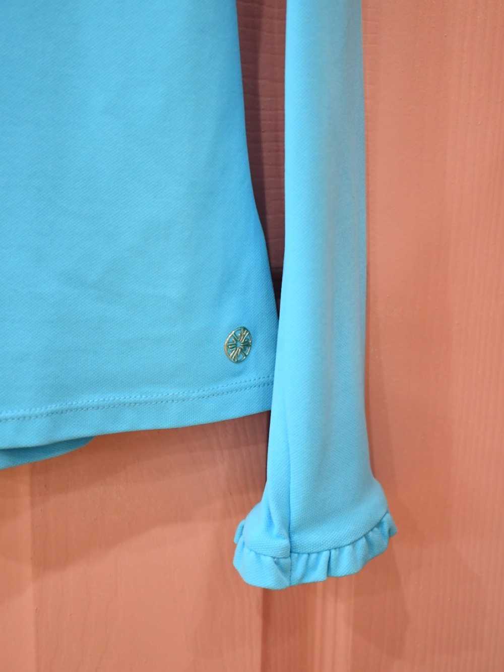 Lilly Pulitzer Luxletic Ruffle Collar Pullover Top Gold Buttons  Light Blue S - Picture 4 of 8